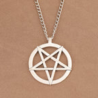 Large Pentacle Pentagram Round Star Of David Pendant Necklace Adjustable Length Long Jewelry Choker Link Chain Lagenlook 34"