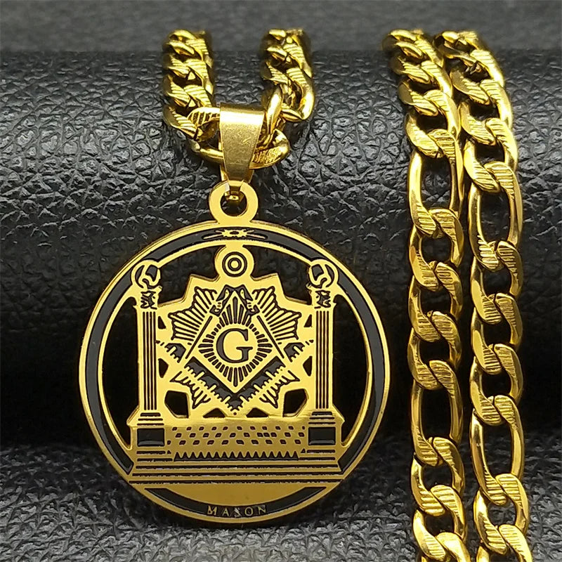 Masonic Silver Pendant Necklace — Stainless Steel