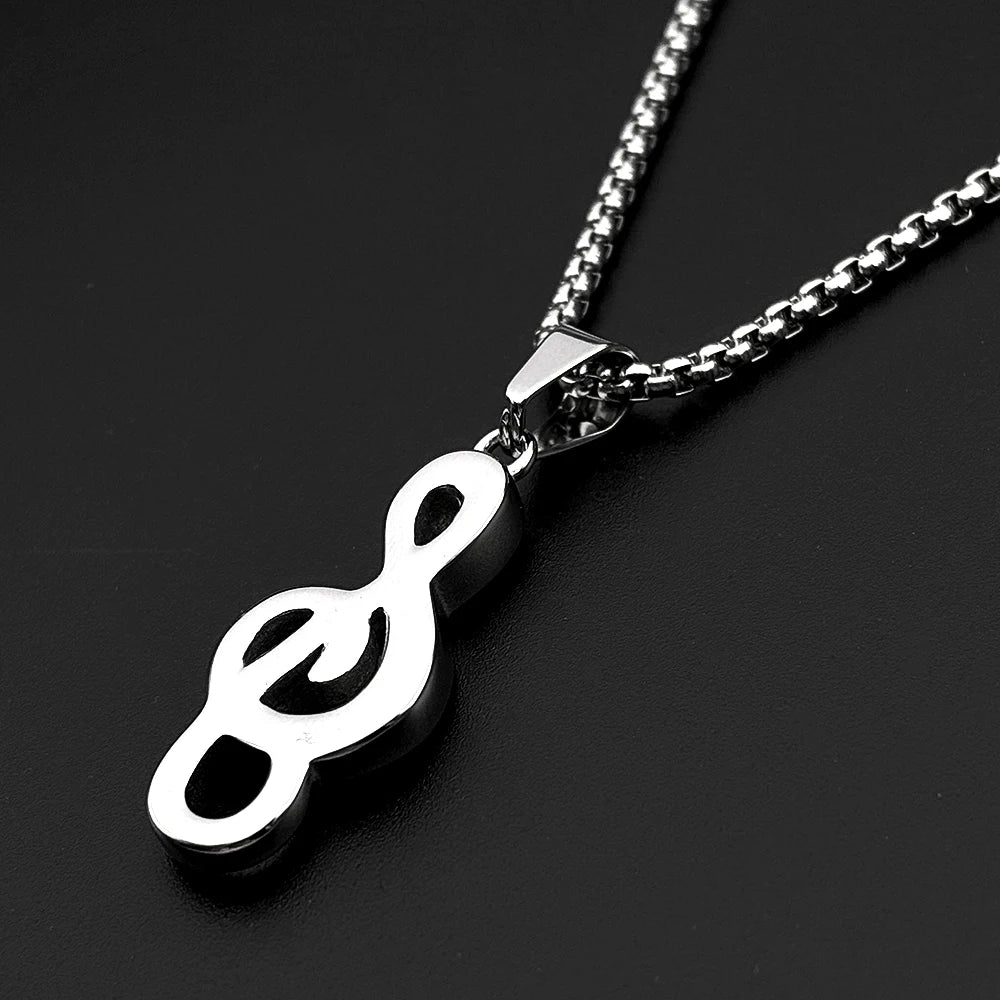 Musical Note Treble Clef Pendant Necklace For Women Men Stainless Steel Gold Color Hiphop Fashion Daily Wear Gift