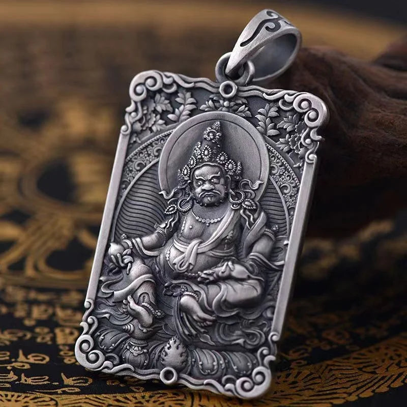 Retro Relief Yellow Jambhala Pendnat Necklace For Men Jewelry Good Luck Wealth Buddha Amulet Male Choker Accessories