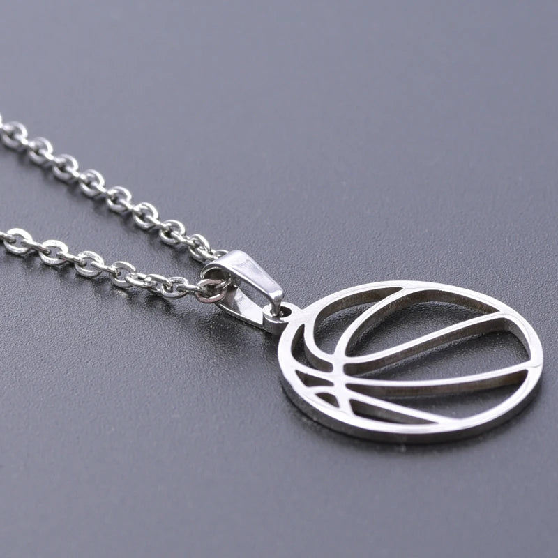 Sports Ball Charm Pendant Necklace — Steel
