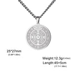 My Shape Saint Benedict Medal Pendant Necklace for Women Men Gold Plated Stainless Steel Round Double Sides Choker Jewelry Gifts