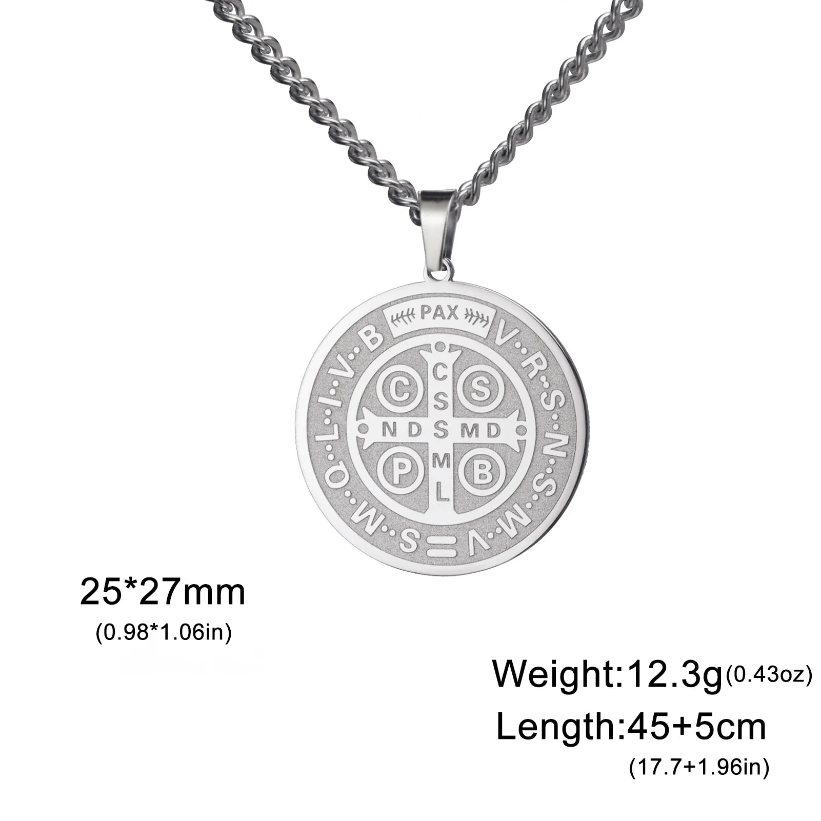 My Shape Saint Benedict Medal Pendant Necklace for Women Men Gold Plated Stainless Steel Round Double Sides Choker Jewelry Gifts