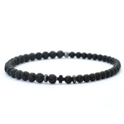 Bicolor Natural Stone 4mm Beaded Bracelet for Men — Elastic