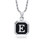 Initials Necklaces for Men Women,A-Z 26 Letters Black Square Stainless Steel Pendant Collar,45-60CM Twisted Rope Chain