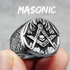 Masonic Skull Ring 316L Stainless Steel Men Eye of Truth Freemasonry Rock for Rider Male Boyfriend Jewelry Best Gift