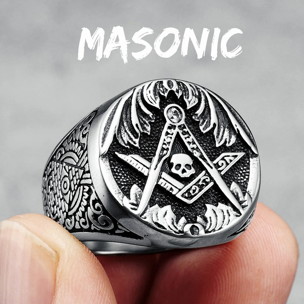 Masonic Skull Ring 316L Stainless Steel Men Eye of Truth Freemasonry Rock for Rider Male Boyfriend Jewelry Best Gift