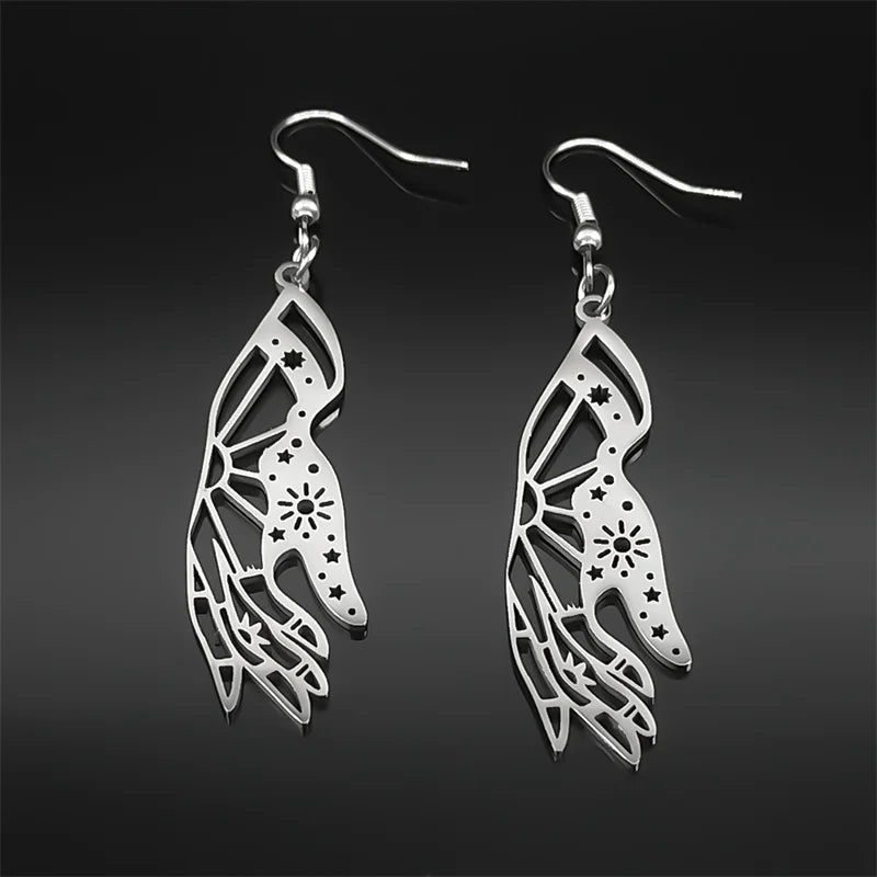 Gothic Star Silver Earrings Witchcraft Sun Palm