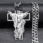 Hip Hop Punk Crown of Thorns Jesus Cross Necklace for Men Stainless Steel Gold Plated Crucifix Pendant Necklaces