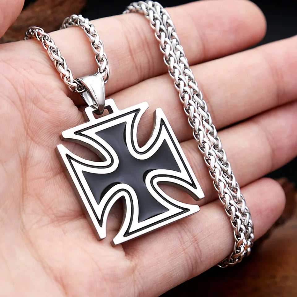 Vintage 316L Stainless Steel Cross Pendant Necklace For Men Fashion Classic Knights Templar Iron Necklaces Biker