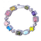 Cross Chain Necklace Iced Out Colorful Gemstone