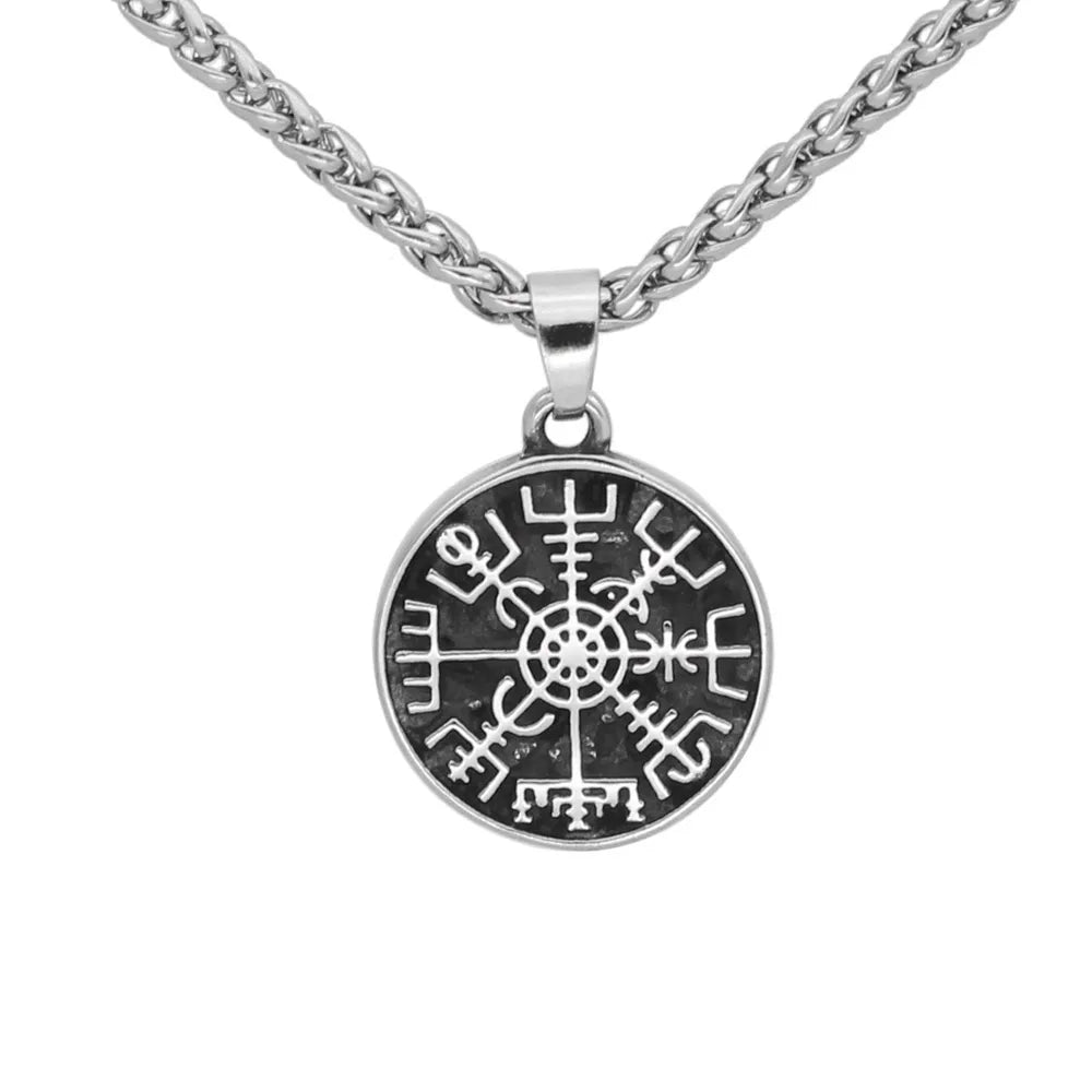 Vintage Viking Compass Stainless Steel Pendant Necklace Nordic Rune Amulet Biker Fashion Jewelry Accessories For Men Women