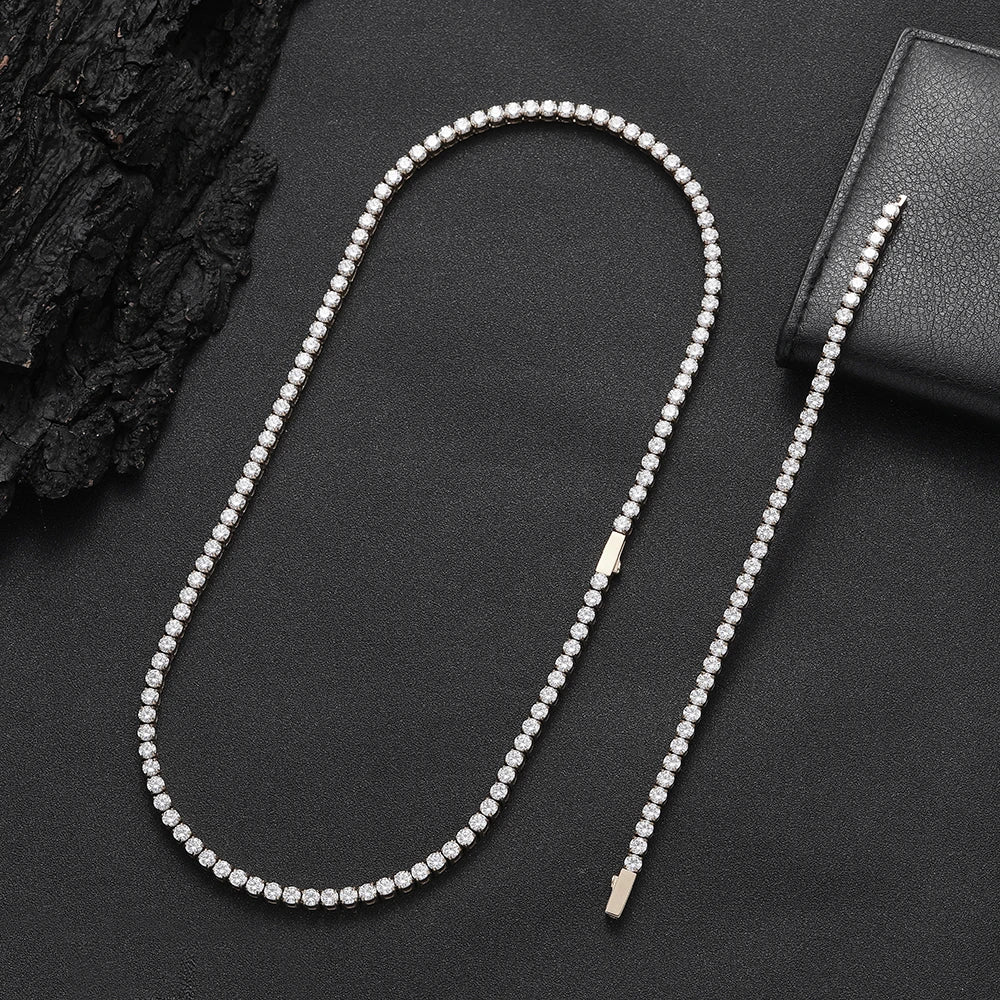 NY Stainless Steel Tennis Necklaces Woman Trend Men Women Iced Out 4mm Zircon Tennis Chains Jewelry No Fade