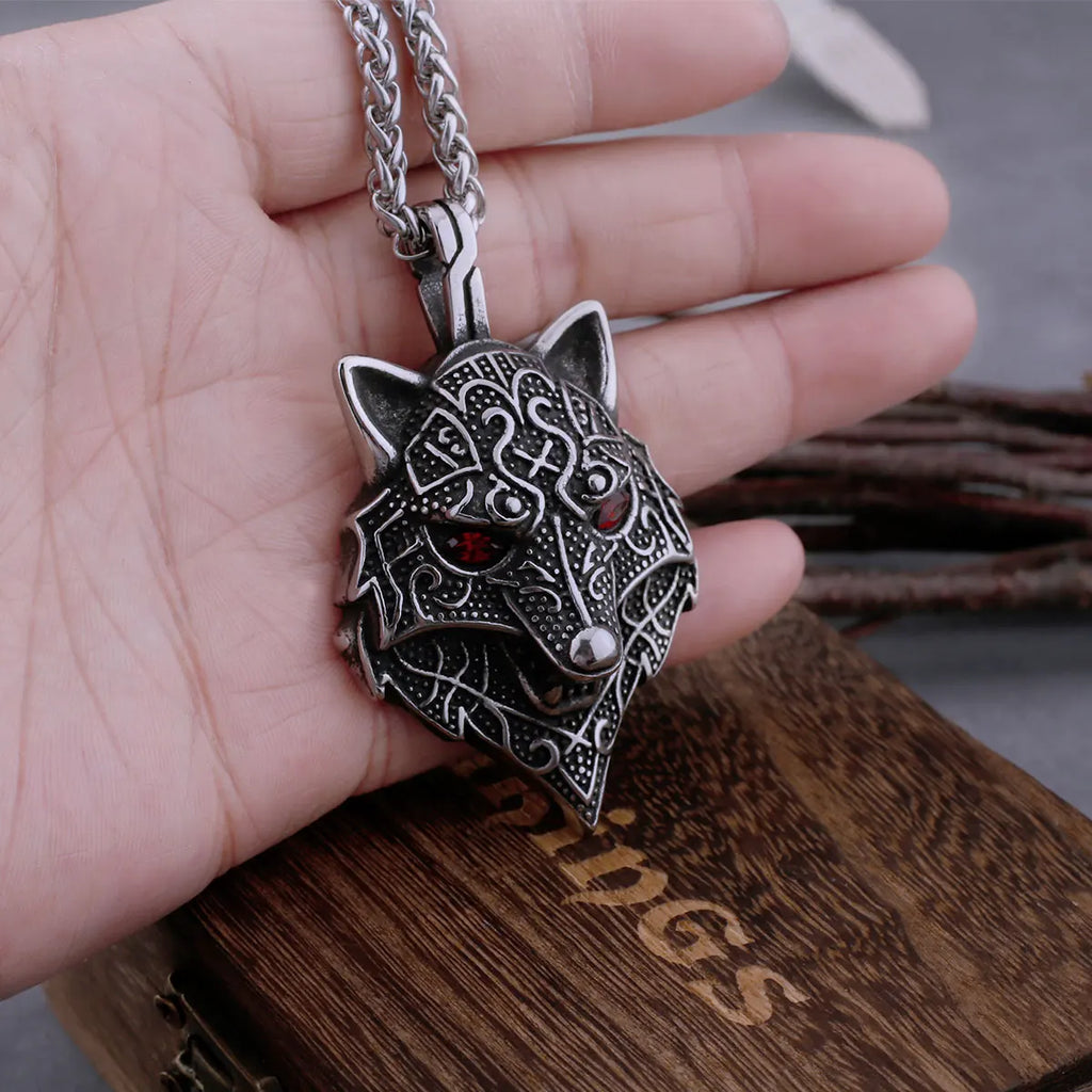 Viking Wolf Head Pendant Necklace — Stainless Steel