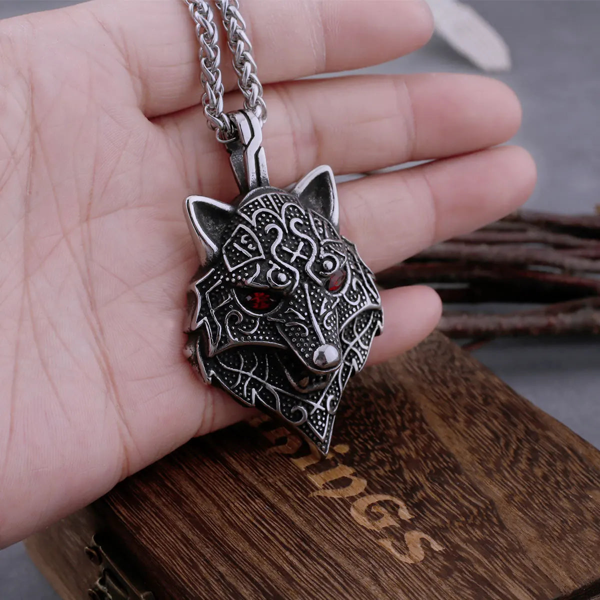 Viking Wolf Head Pendant Necklace — Stainless Steel