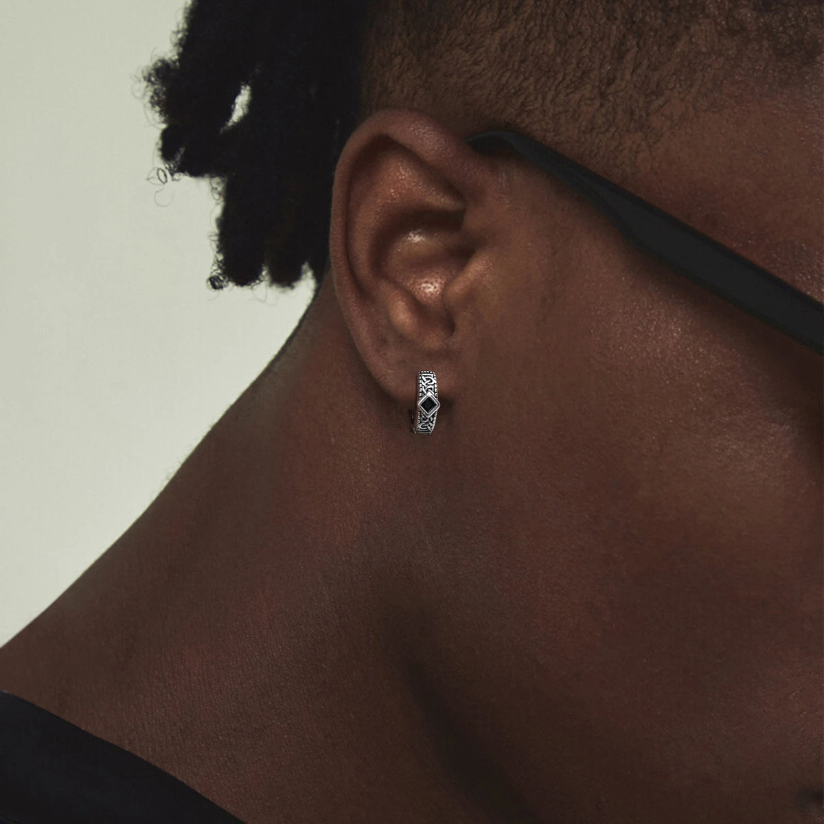 Gothic Rhombus Hoop Earrings for Men — Small, Stainless Steel