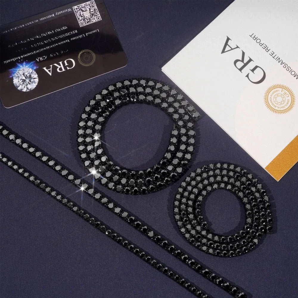 4mm Black Moissanite Tennis Necklace 316L Stainless Steel Men Hiphop Jewelry Plated Gun Black Diamond Link Chain Necklaces Gift
