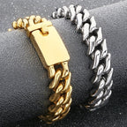 Polished 15mm Cuban Link Bracelet for Man Luxury Waterproof Gold Color Stainless Steel Men's Chain Bracelets Fashion