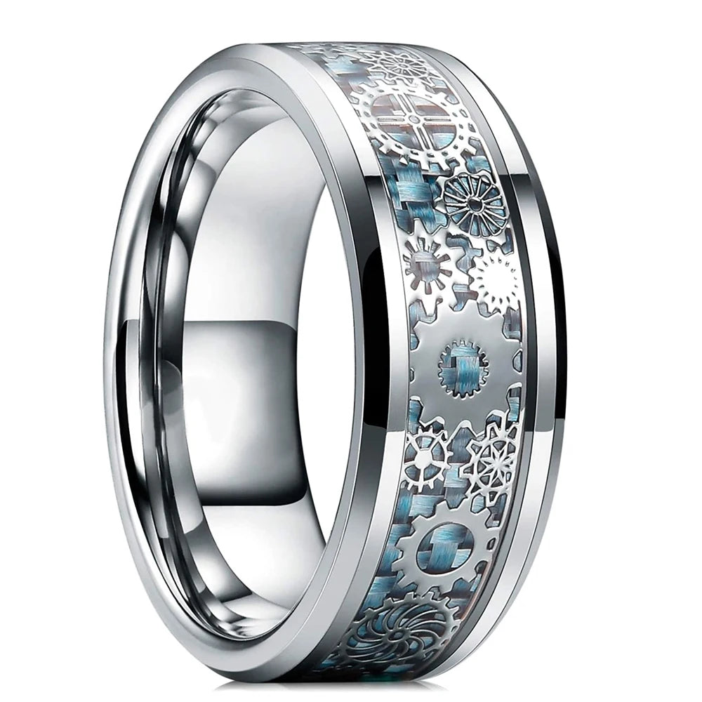 Fashion Men’s Silver Color Black Stainless Steel Ring Groove Multi-Faceted Ring For Men Women Engagement Ring Anniversary Gifts