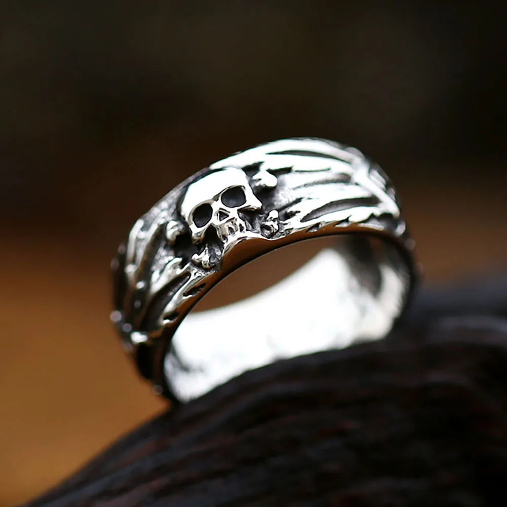New Gothic 316L Stainless Steel Skull Ring Punk Hip Hop Fashion Skeleton Rings For Men Women Unique Biker Jewelry Halloween Gift