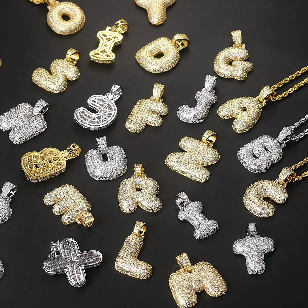 Iced Out Letter Bubble Pendant Necklace