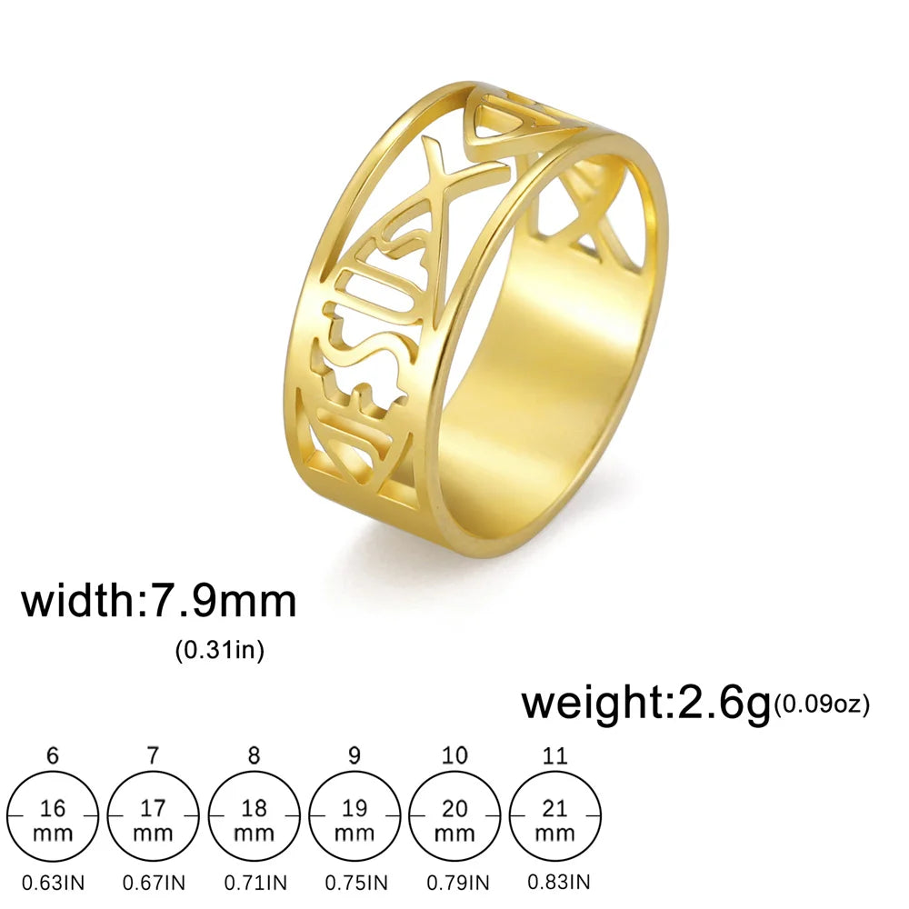 Jesus Fish Ring for Men & Women — Christian, Stainless Steel