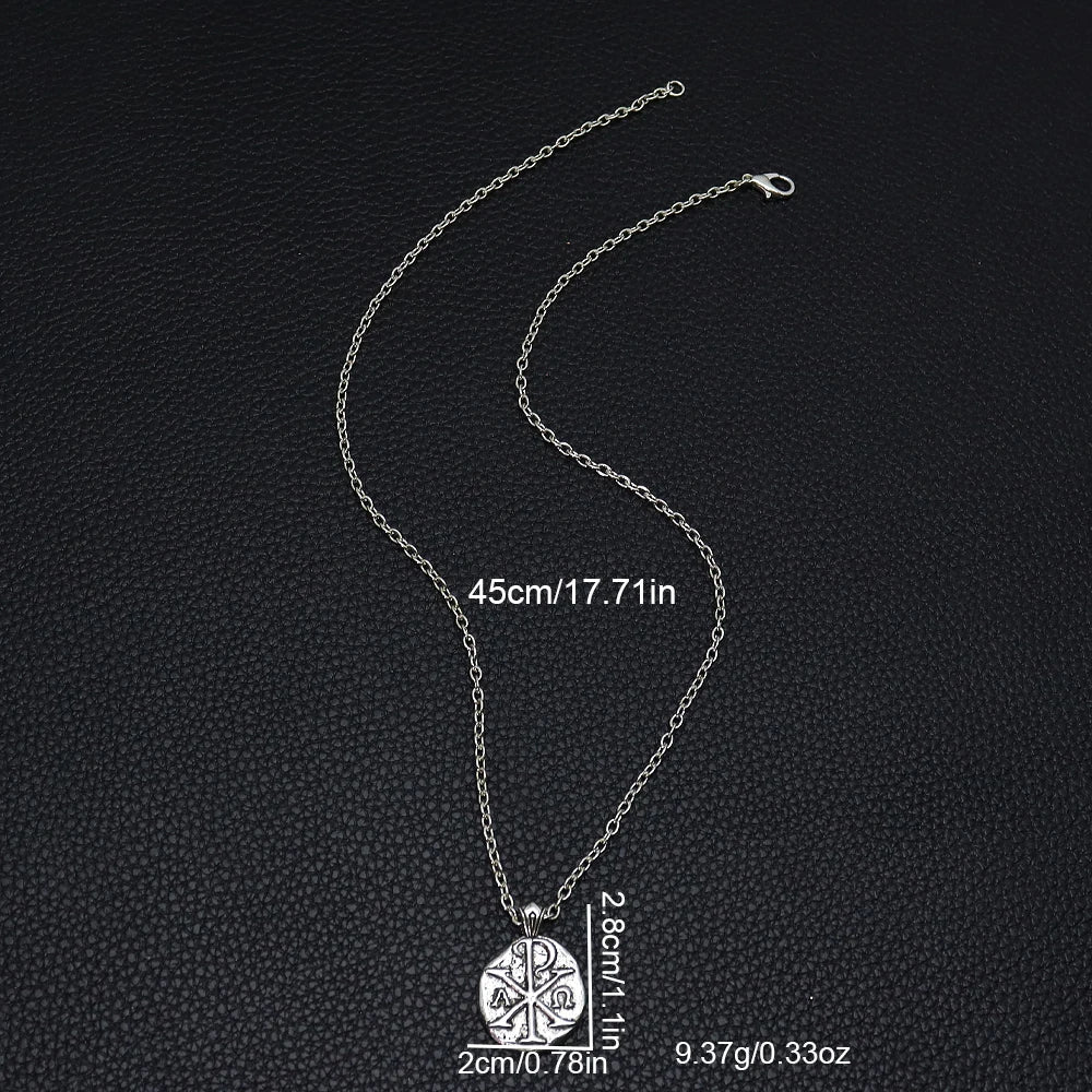 Chi-Rho Alpha Omega Pendant Necklace — Zinc Alloy