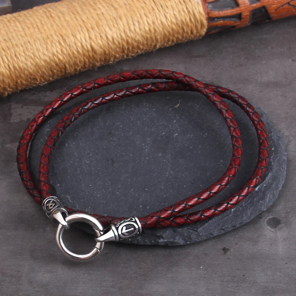 Nordic viking rune with Open Round Clasp pendant necklace stainless steel chain with wood box