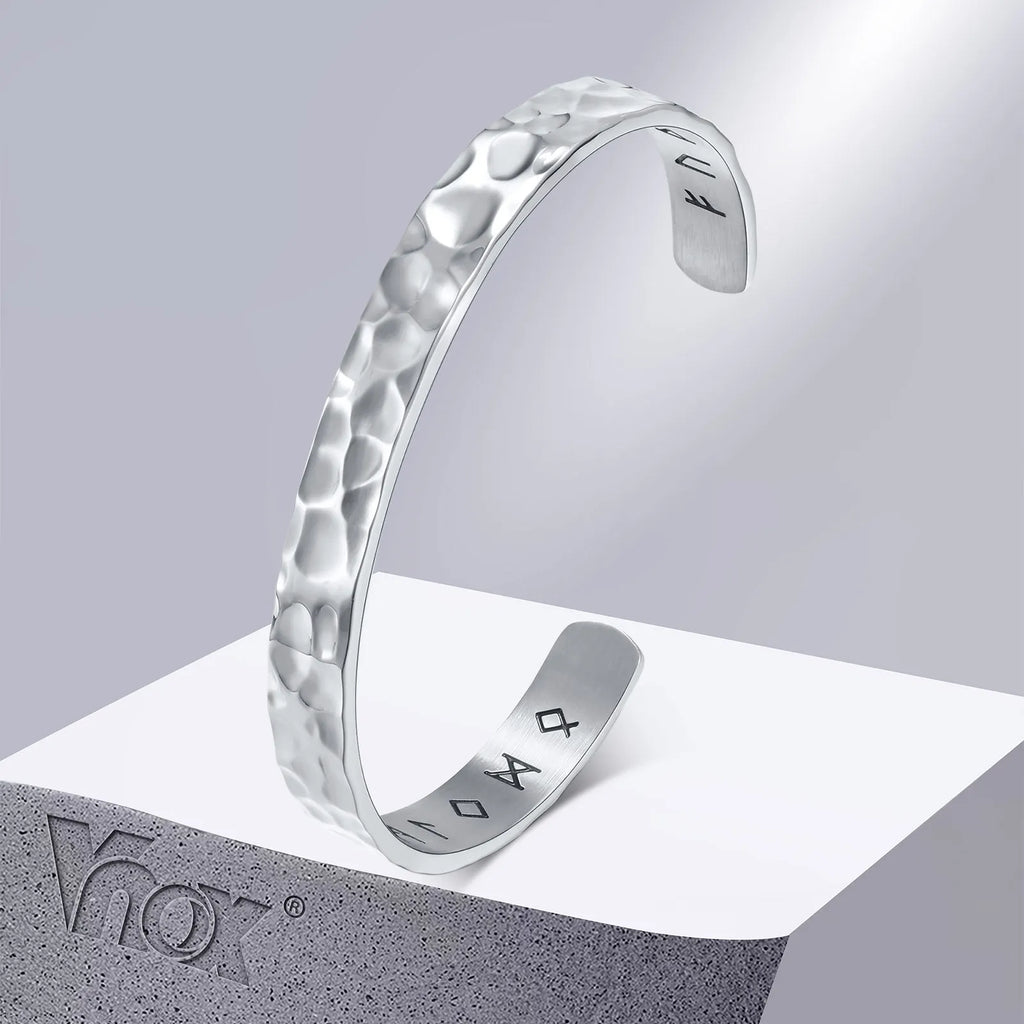 Vnox Norse Viking Bracelets for Men Women, Hand Crafted Hammered Stainless Steel Cuff Bangle Bracelet, Rock Punk Gift