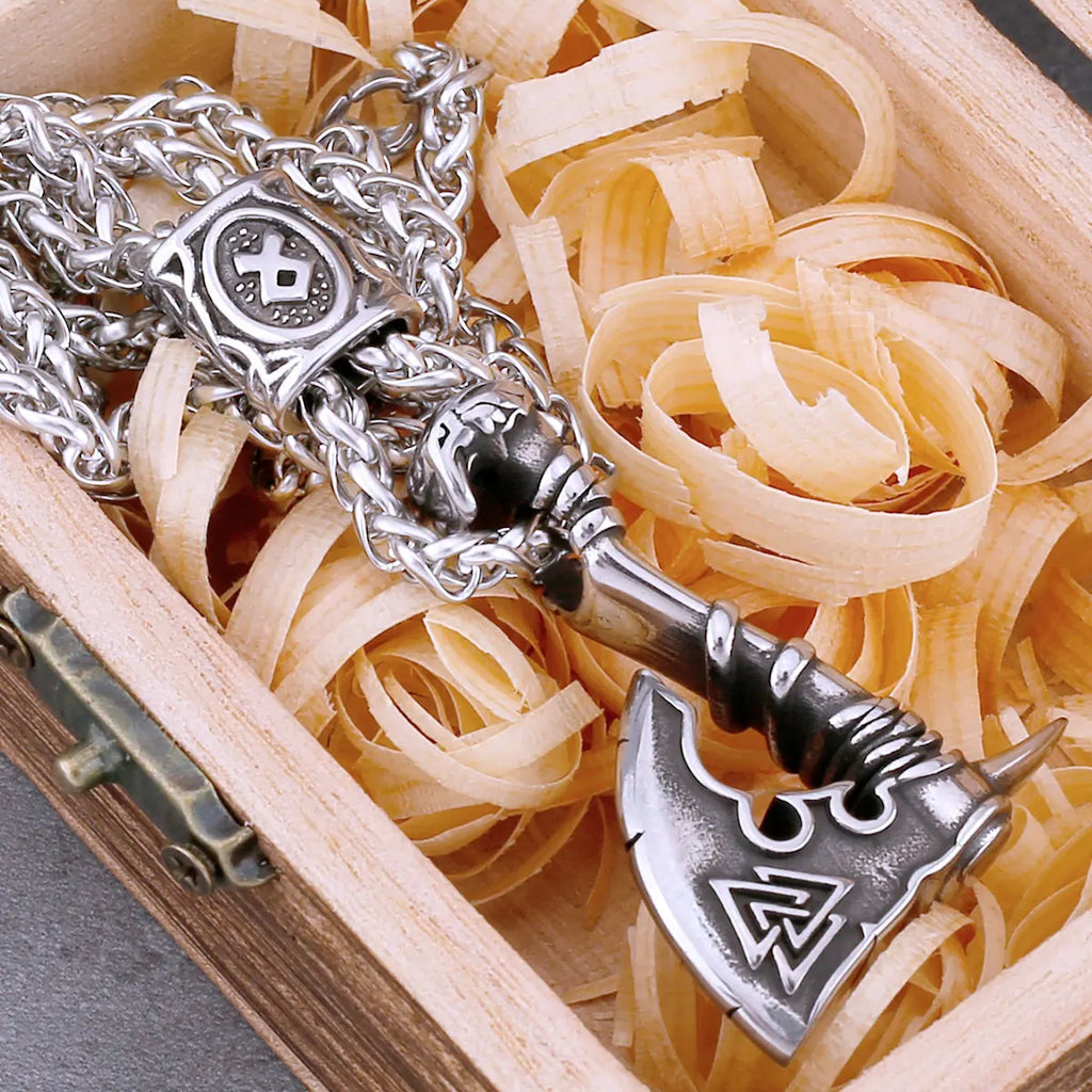 Viking Rune Axe Pendant Necklace — Stainless Steel
