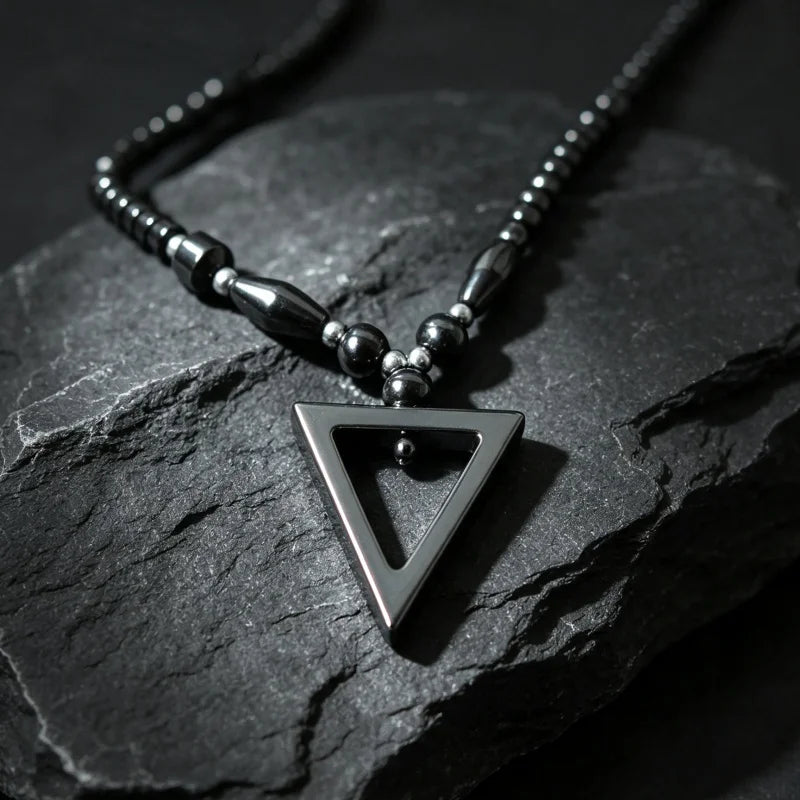 Black Hematite Necklace Men Women Metal Neck Jewelry Health Magnetic Therapy Triangle Black Hematite Necklace Jewelry