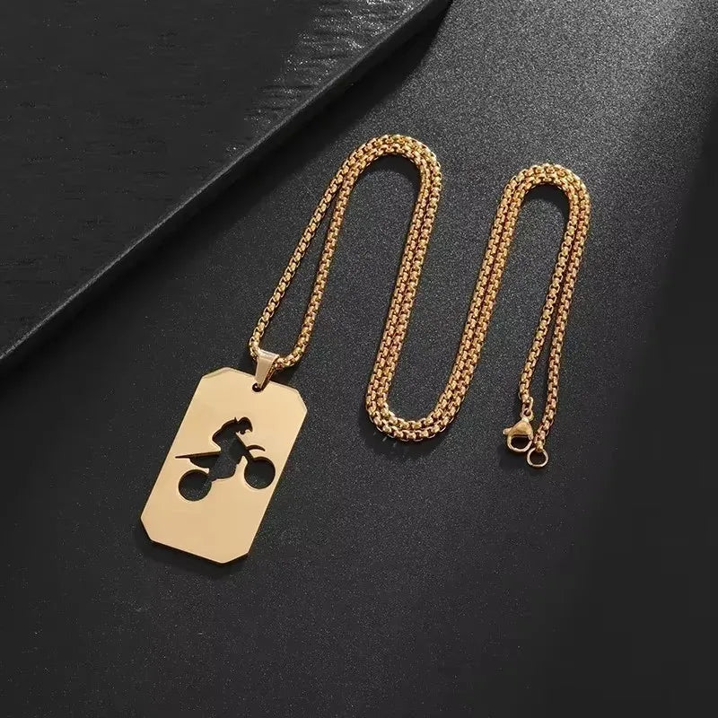 Silver Motorcycle Pendant Necklace Box Chain