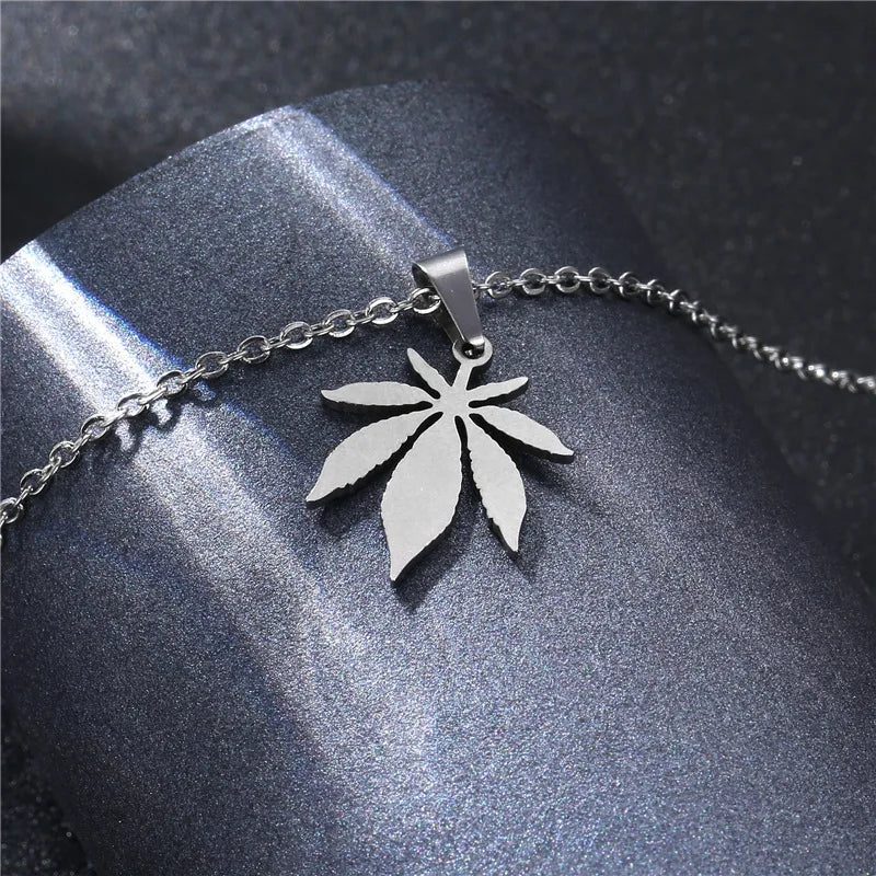 Stainless Steel Necklace For Women Man Maple Leaf Choker Pendant Chain Necklaces Engagement Jewelry korean Fashion NEW