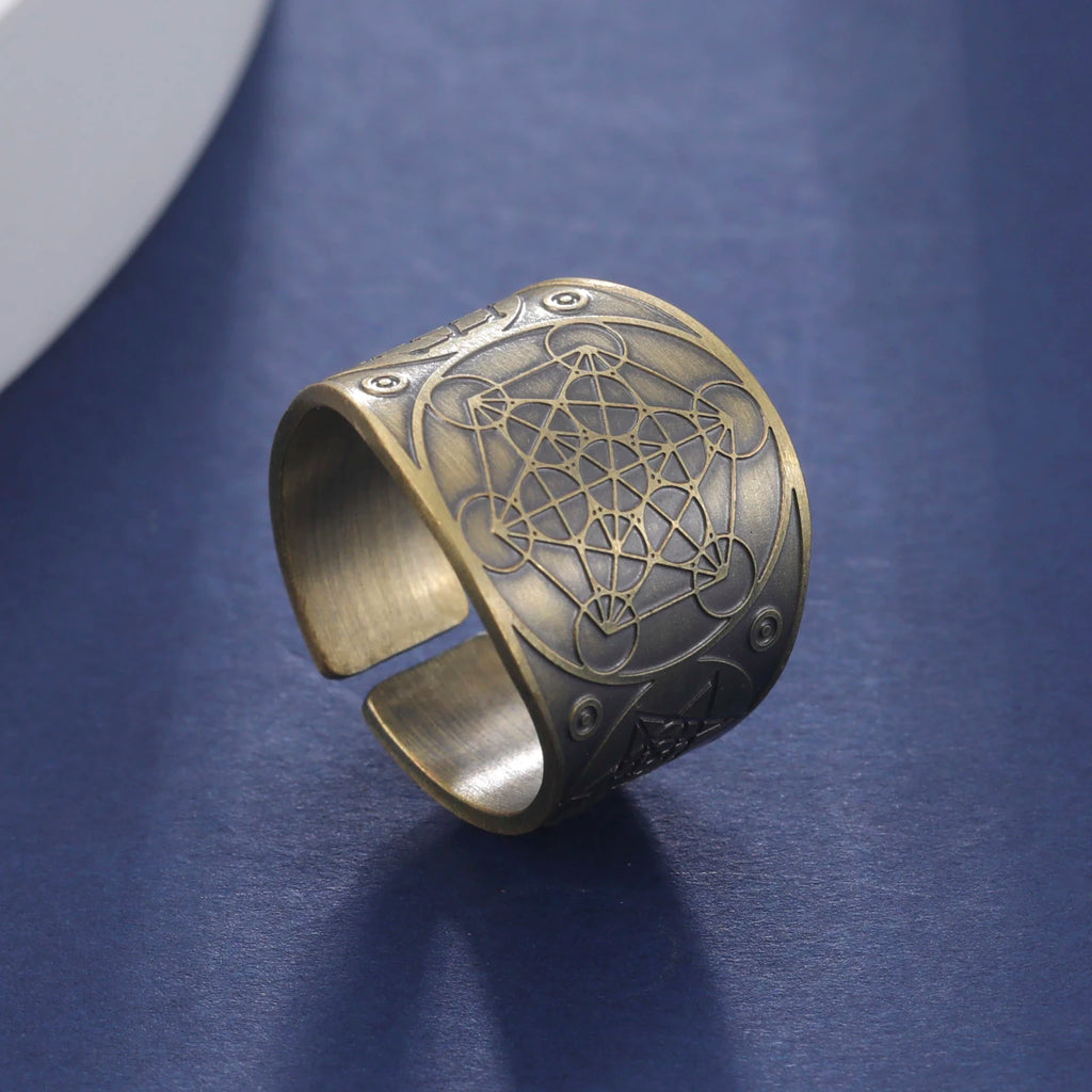 Metatron, Lilith & Archangel Sigil Wide Open Ring — Adjustable