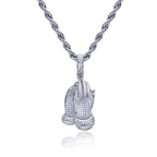 Iced Out Praying Hand Pendant — 925 Silver
