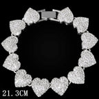 Hip Hop Full Crystal Heart Tennis Chain Bracelets for Men Women Bling Square Rhinestone Cuban Link Chain Bracelet Luxury Jewelry