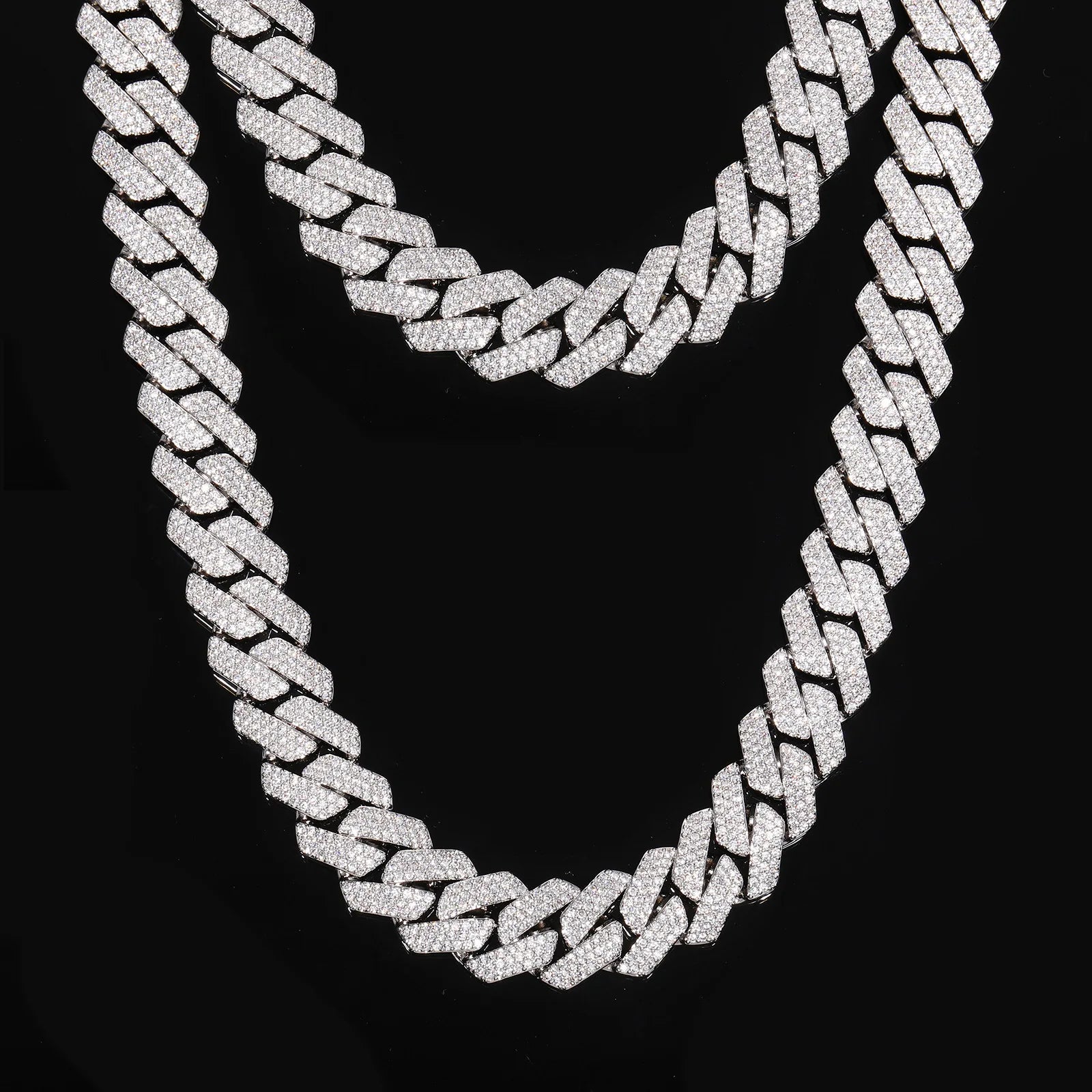 Iced Out CZ Pavé Rhombus Pendant Necklace, 16mm