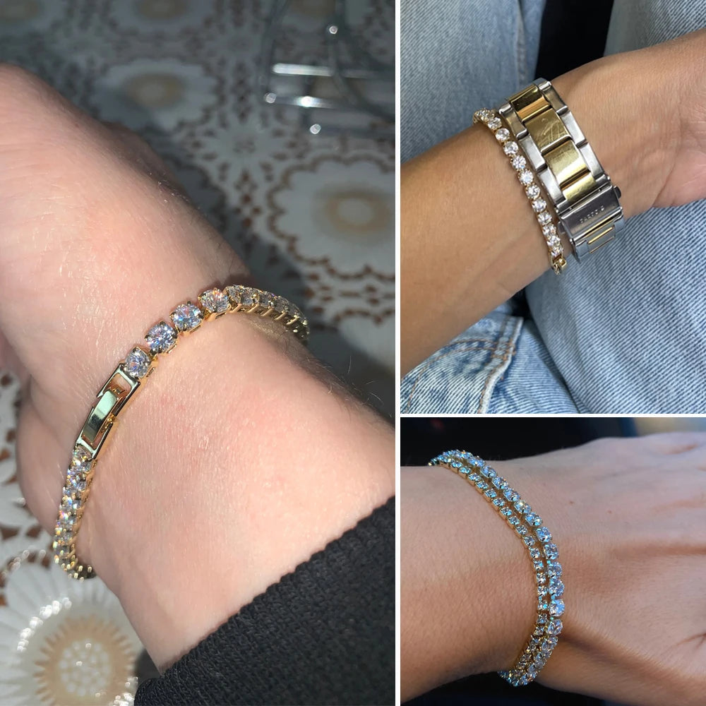 ZHOUYANG Tennis Bracelets For Women Simple Luxury Round Crystal Gold Color Bangle Chain Wedding Female Gift Wholesale Jewelry