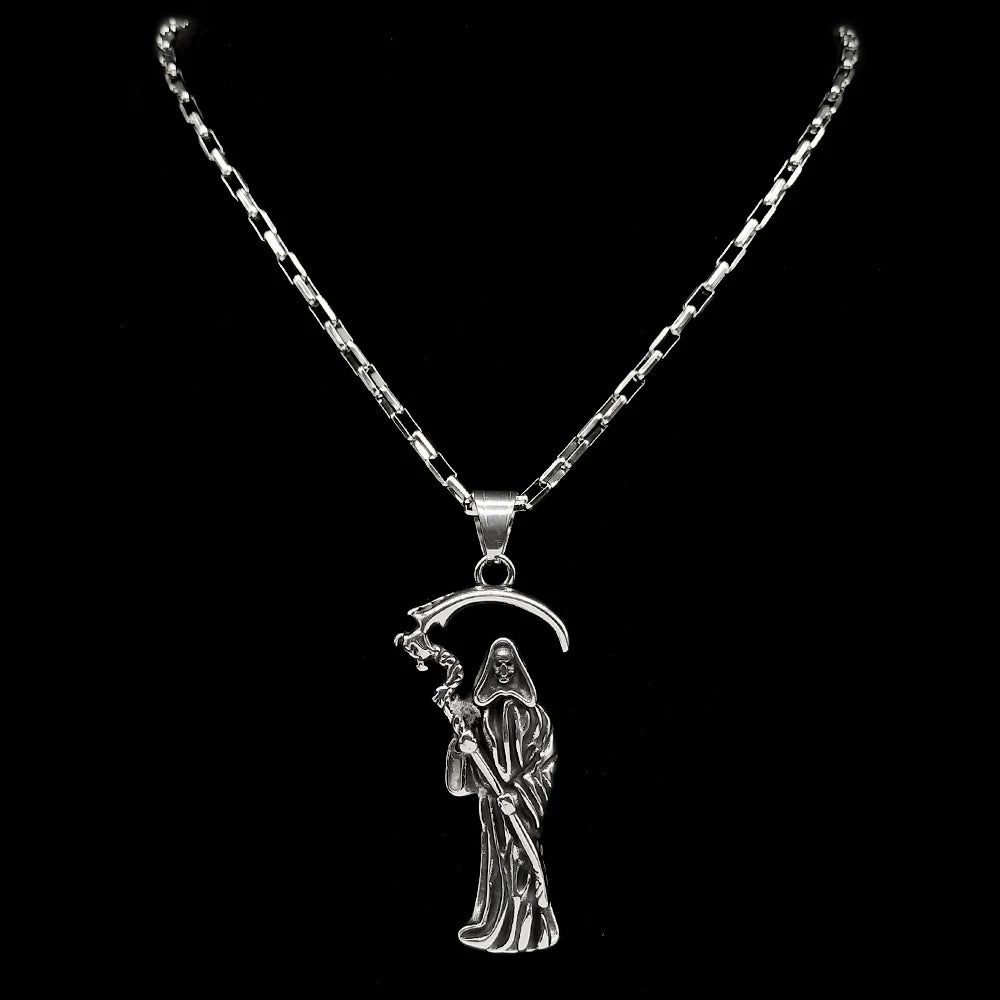 Grim Reaper Silver Chain Necklace — Stainless Steel