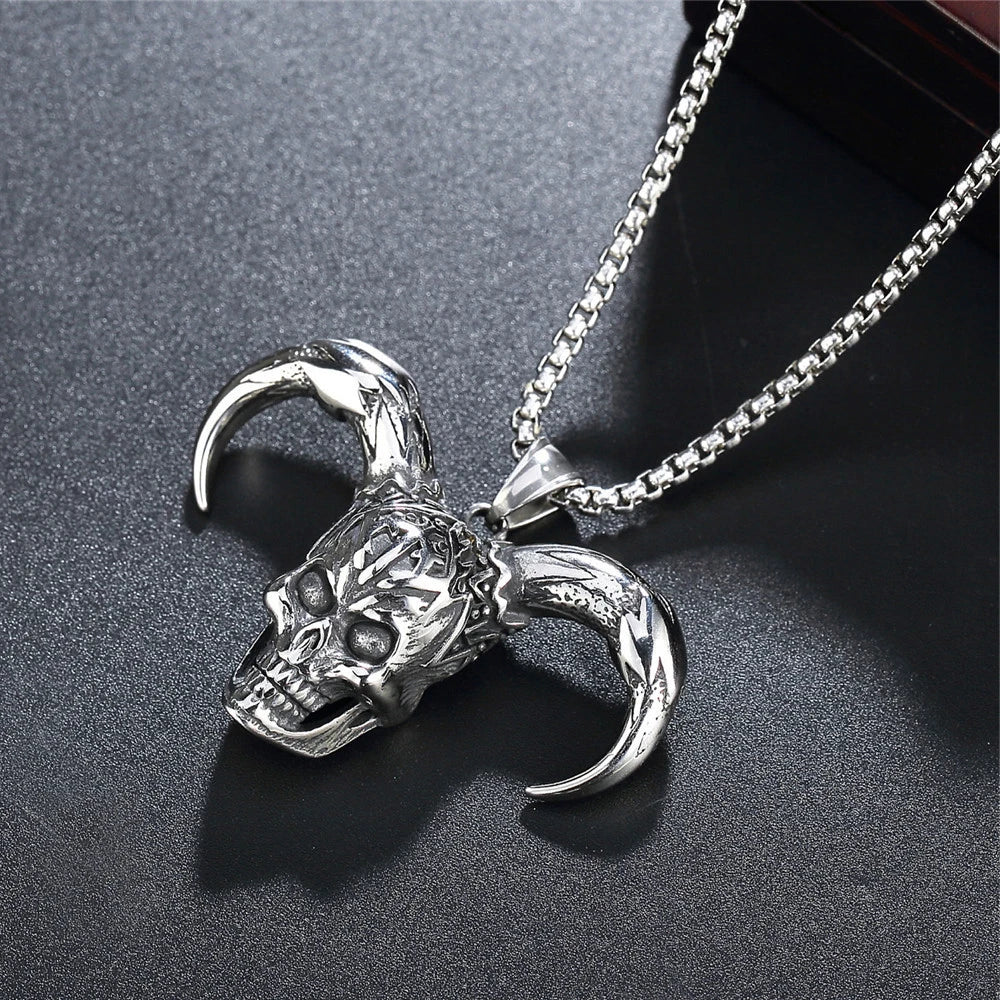European And N Jewelry Titanium Men Hip-hop Necklace Stainless Steel Joker Head Horn Skull Pendant Personality Accessories