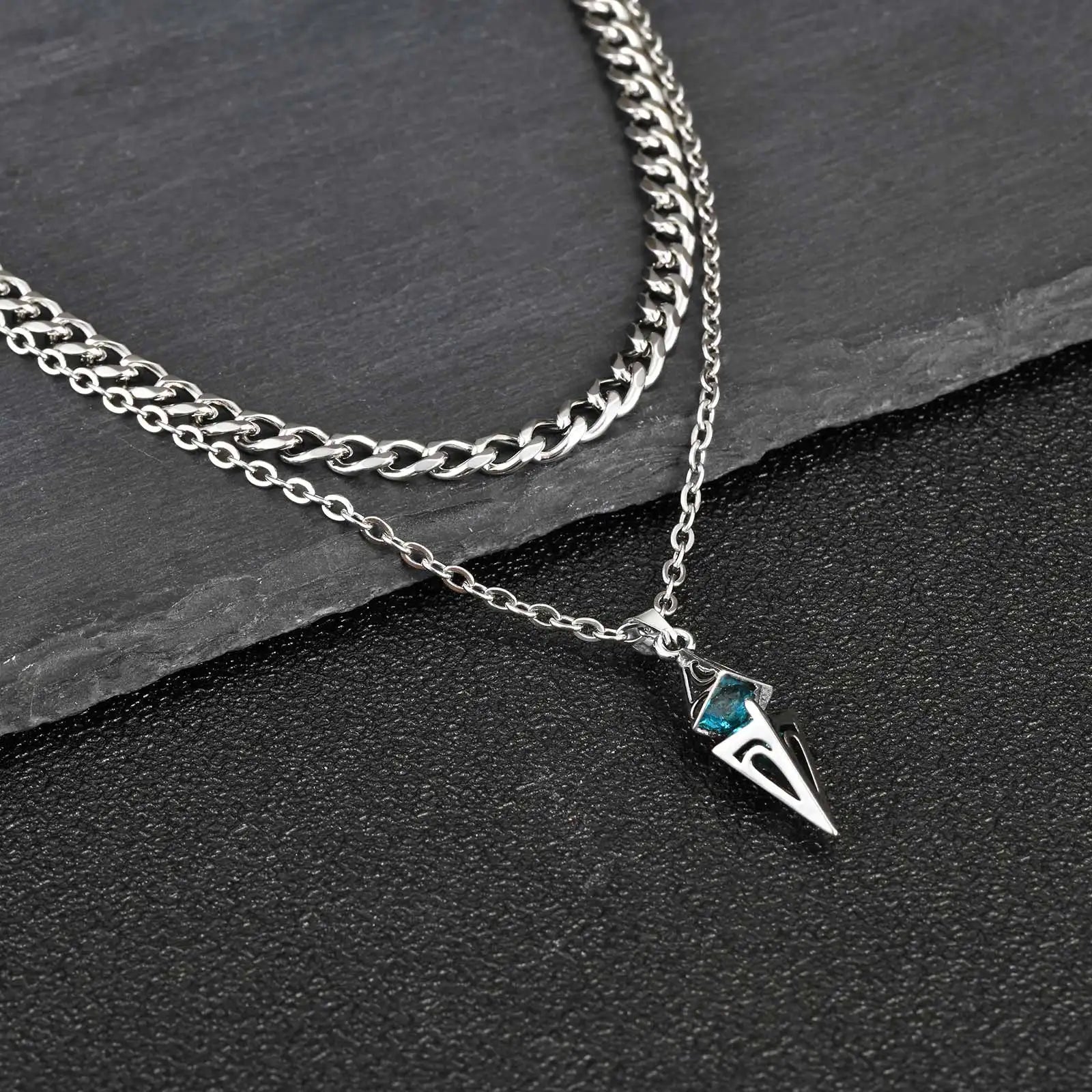 Blue Stone Layering Necklace — Stainless