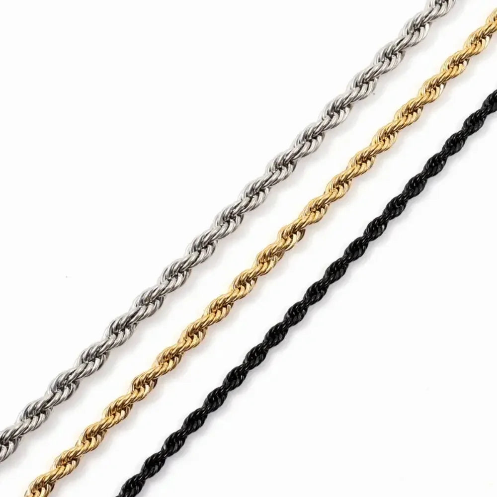 Fashion Hip Hop Rope Chain Necklace Classic Stainless Steel Twisted Link Chain Necklace For Men Women  Jewelry Gift