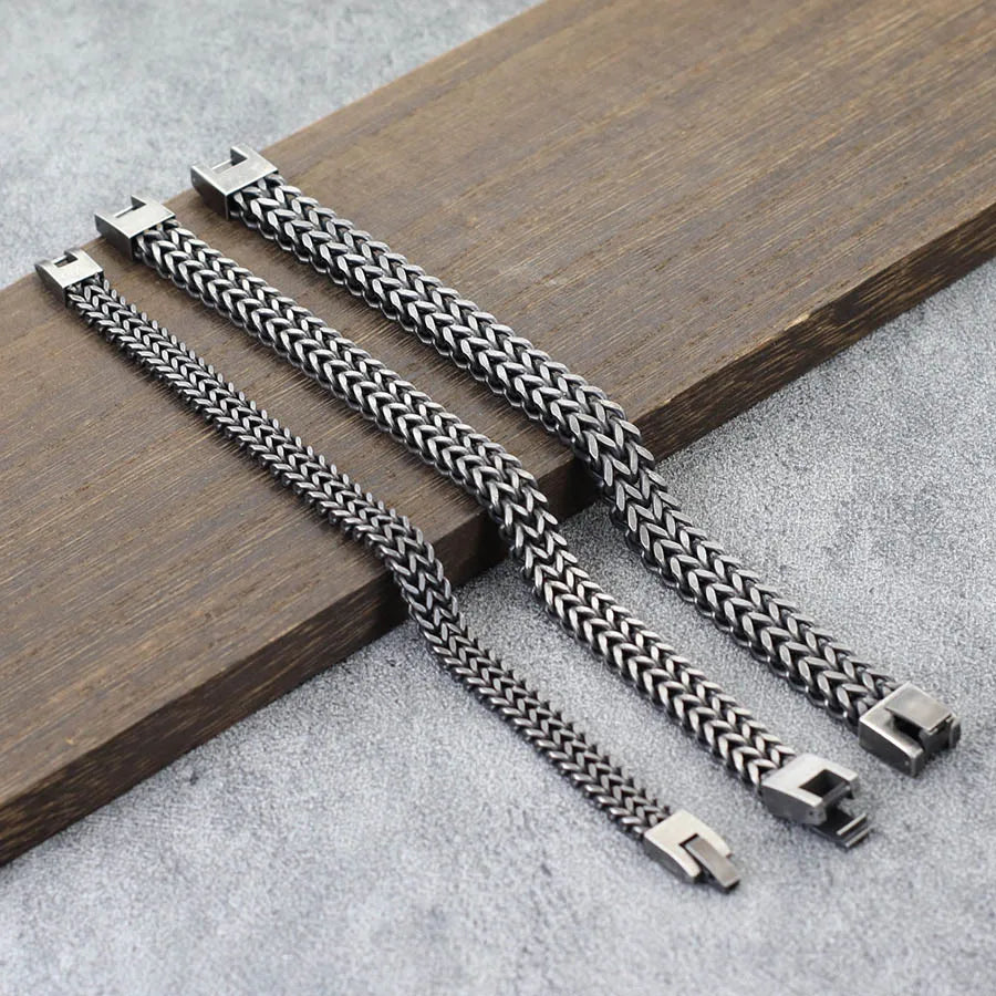 Noter Vintage Stainless Steel Cuban Chain Bracelet Men Hiphop Rock Braslet Bangle Outdoor Sports Camping Cycling