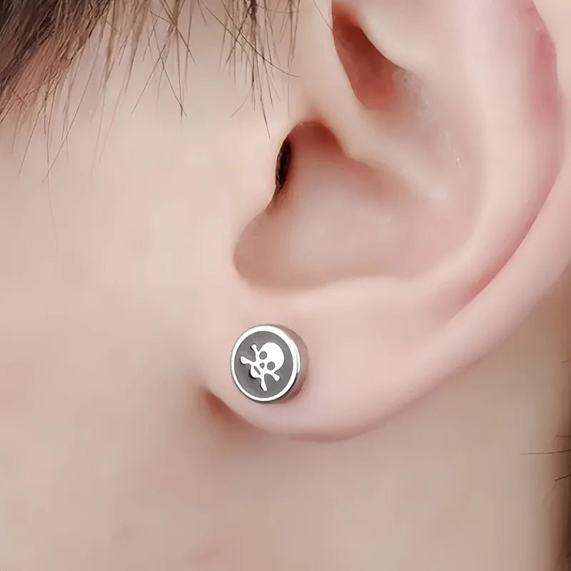 Edgy Gothic Skull Screw Back Stud Earrings Stainless Steel Non Tarnish Unisex Statement Jewelry