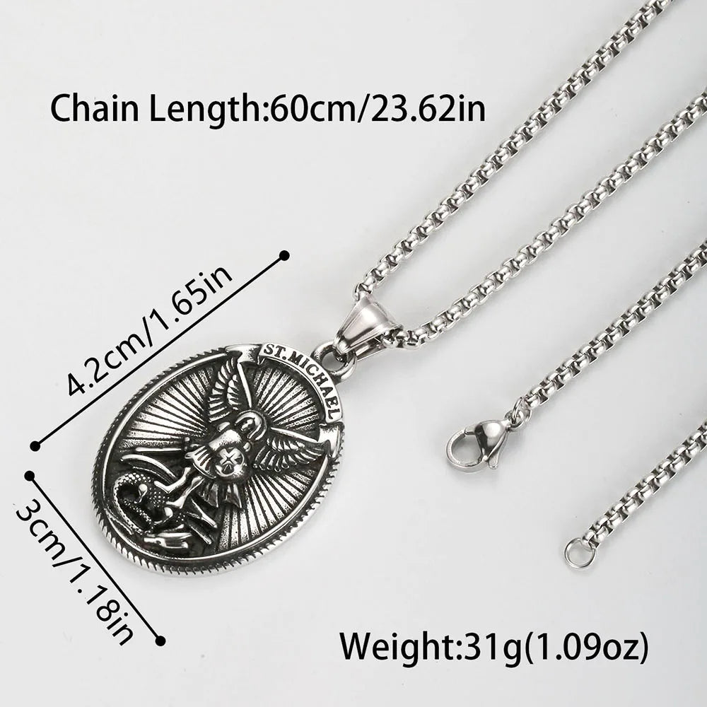 1PC Fadeless Stainless Steel Archangel Saint Michael Pendant Necklace for Men Christian Protection Amulet Necklace Man