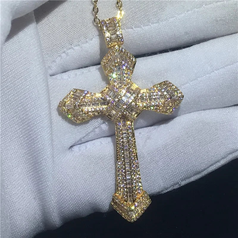 14K White Gold Lab Diamond Cross Pendant Party Wedding Pendants Necklace for Women Men Anniversary Jewelry Gift
