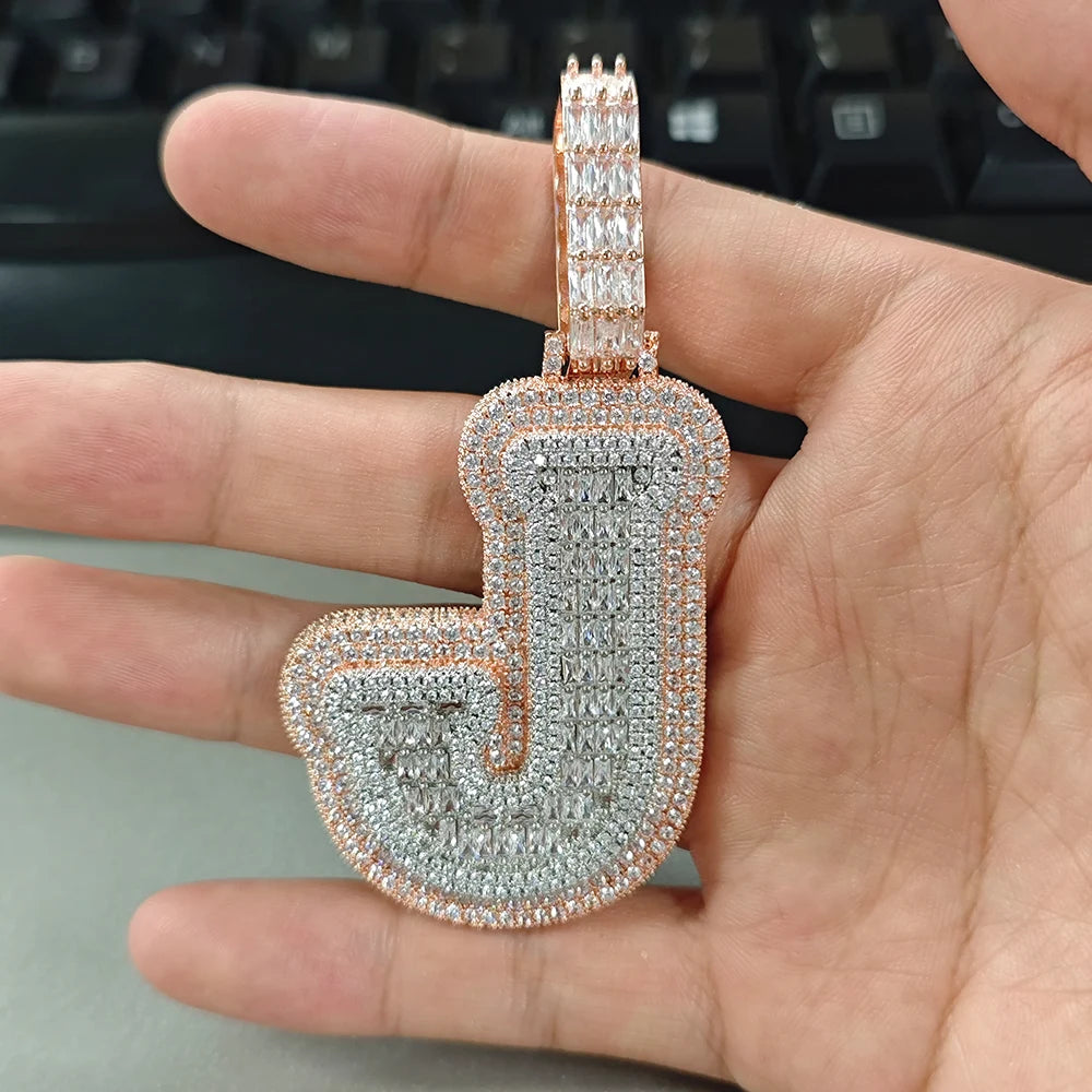 UWIN Customized Initials Baguettecz Pendant Necklaces Iced Out 2 Tone Letters Charms for Men Fashion Jewelry