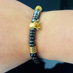 Luxury Black Natural Stone Beads Skull Crown Leopard Head Charms Man Bracelet For Women Hand Jewelry Gift