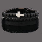 Spanish Scripture Cross Beaded Bracelet Set — Stainless Steel