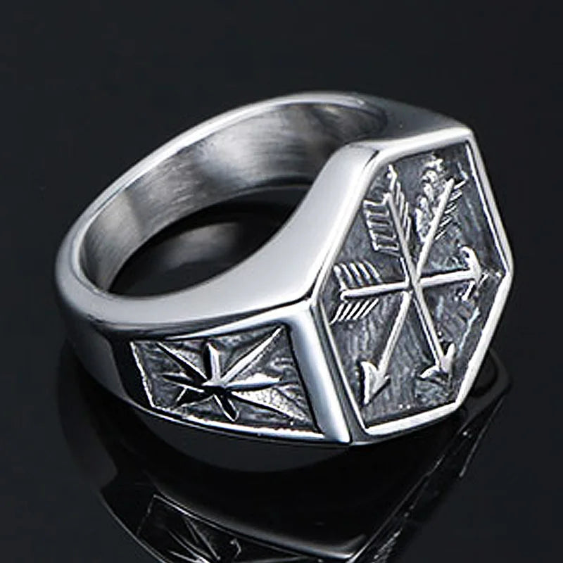 Vintage Viking Arrow Signet Ring — Stainless Steel